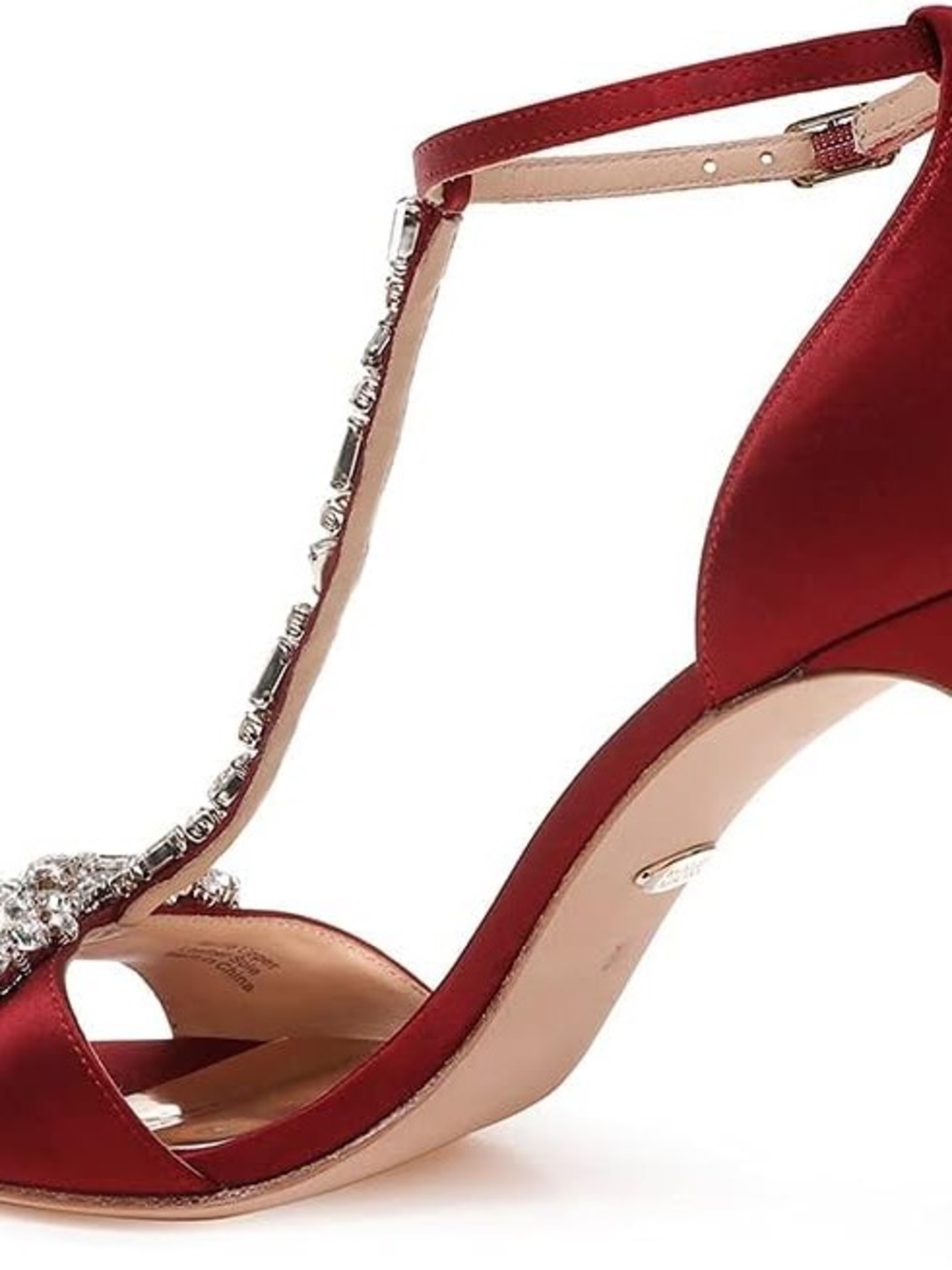 Badgley Mischka Pascale Cabernet Satin T-Strap Crystal Evening Sandal - Picture 3 of 6